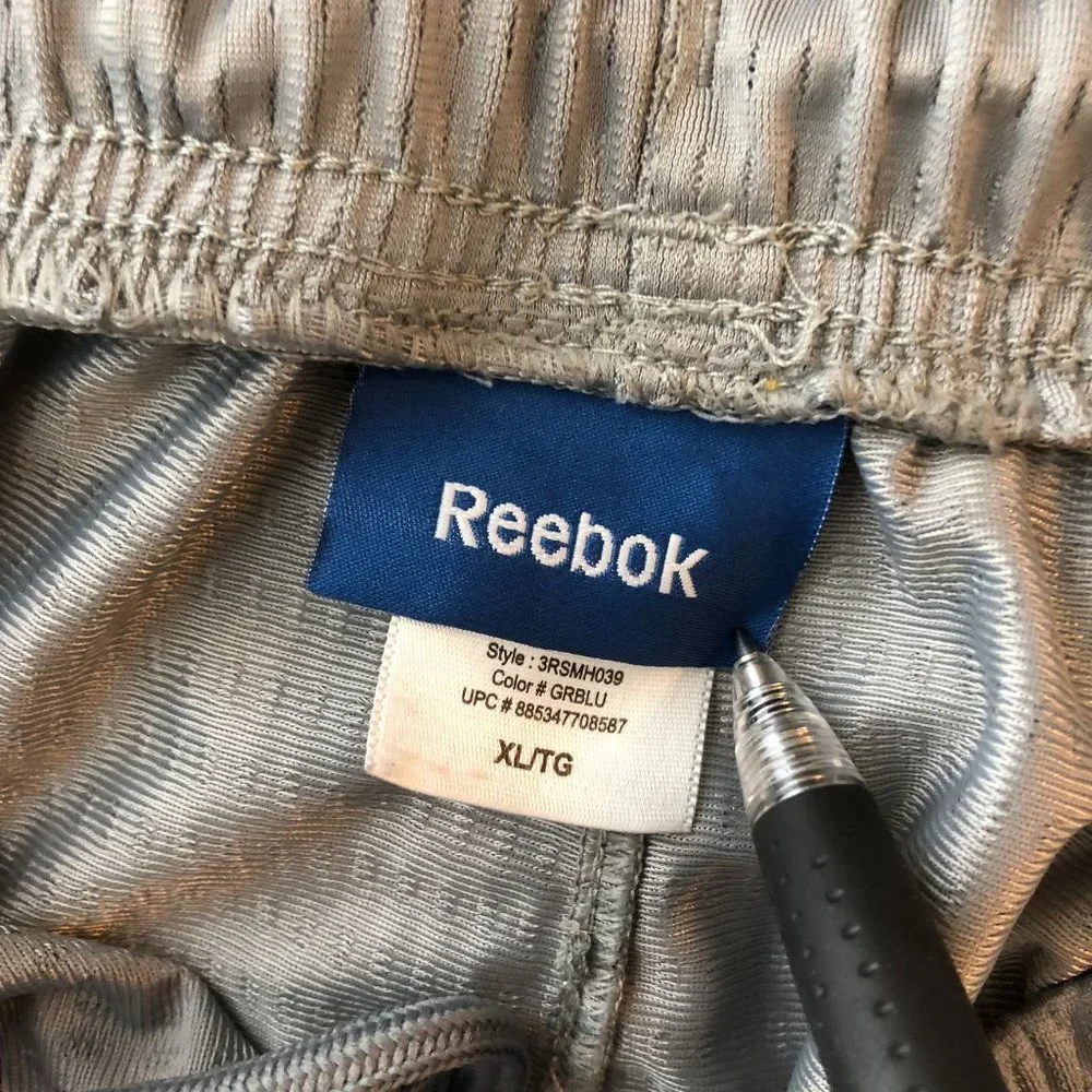 Reebok Mens Basketball Shorts Mesh Blue Stitching Panel Elastic Waist Gray XL